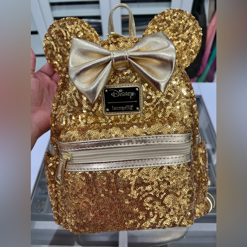 Loungefly Exclusive Disney Yellow Gold Sequin Minnie Mini Backpack NWT